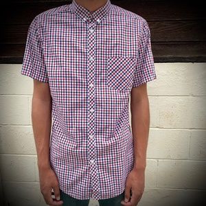 Ben Sherman short sleeve red, white, blue plaid shirt. Size M.